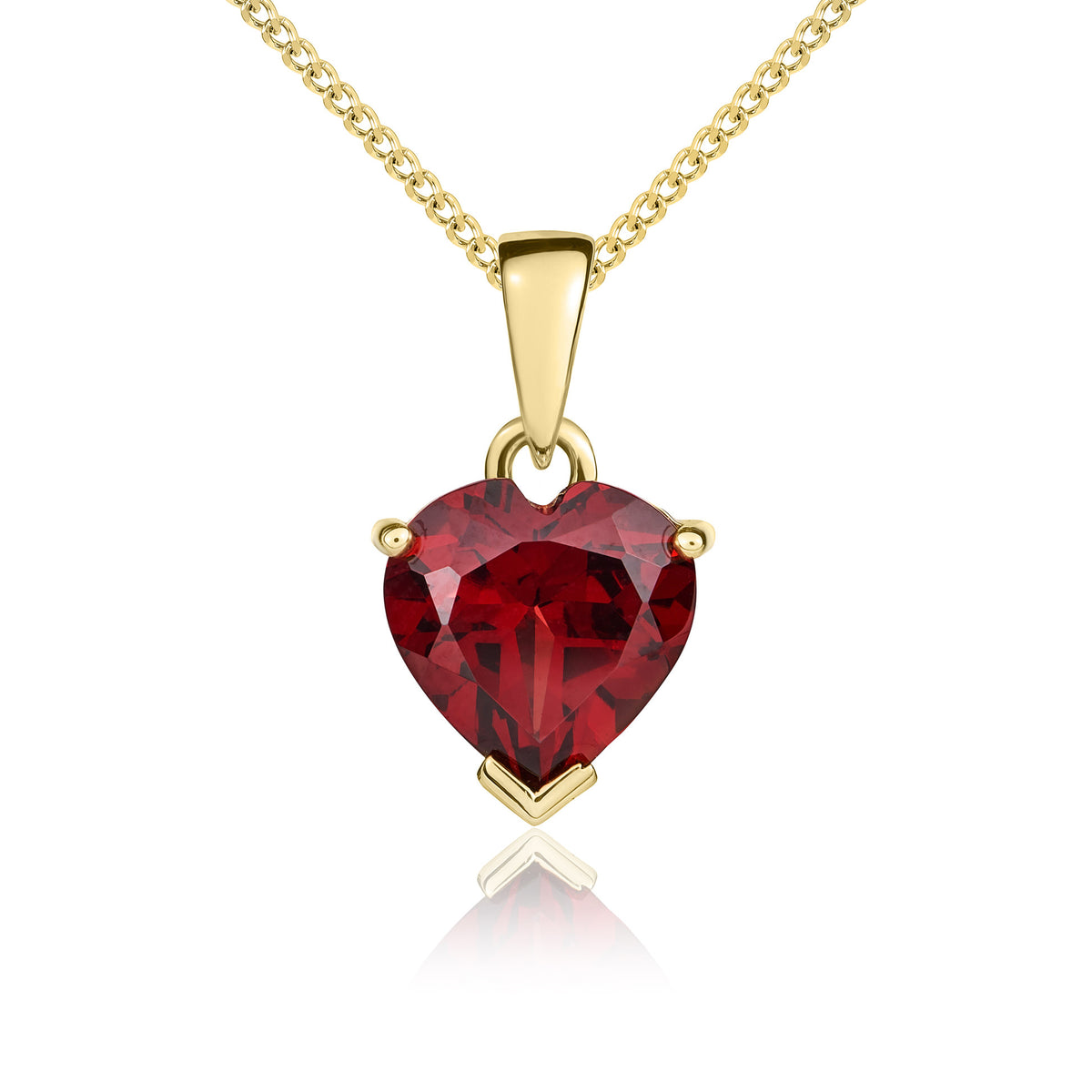 9CT YG 8MM HEART SHAPED GARNET CLAW PENDANT