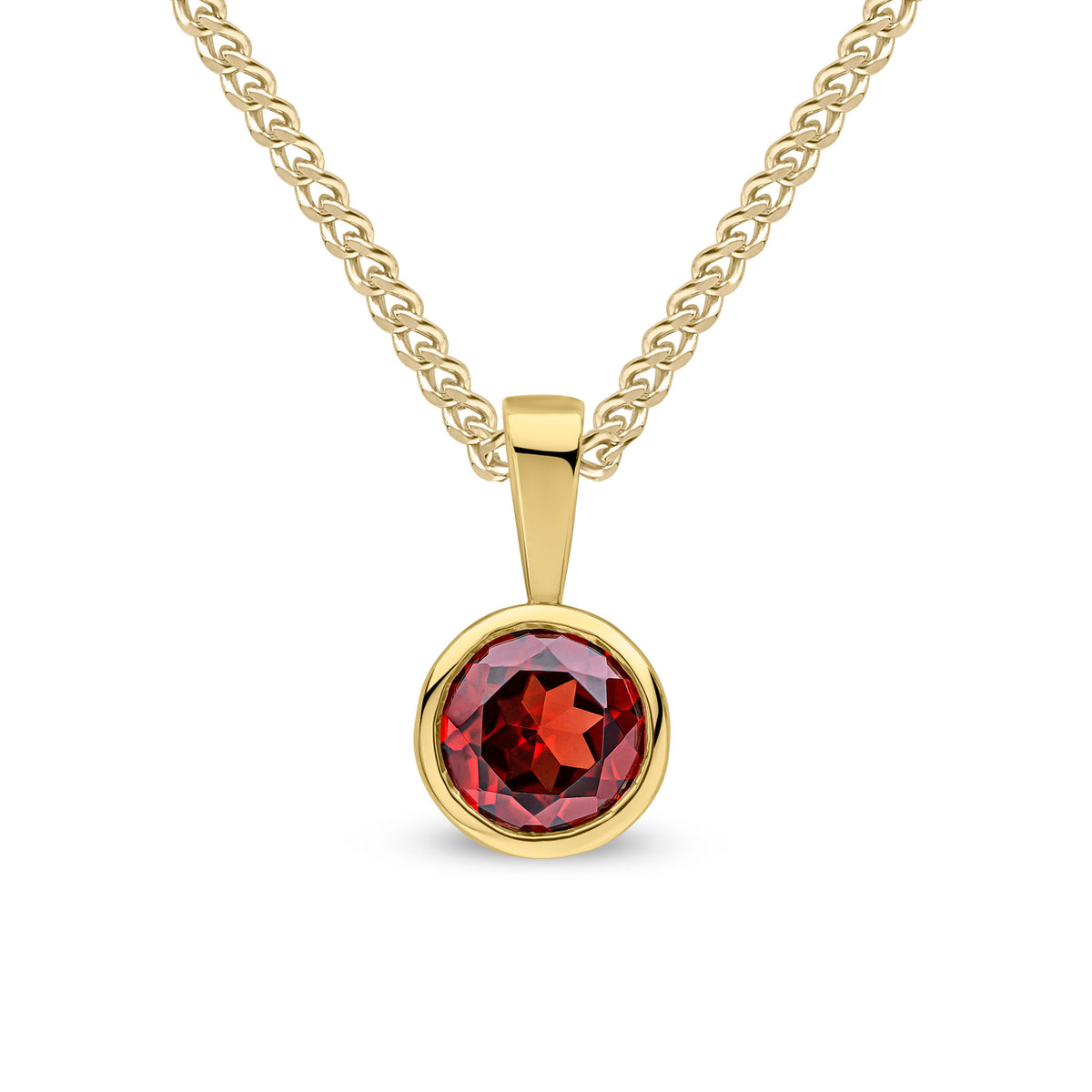 9CT YG 6MM ROUND GARNET RUBOVER PENDANT