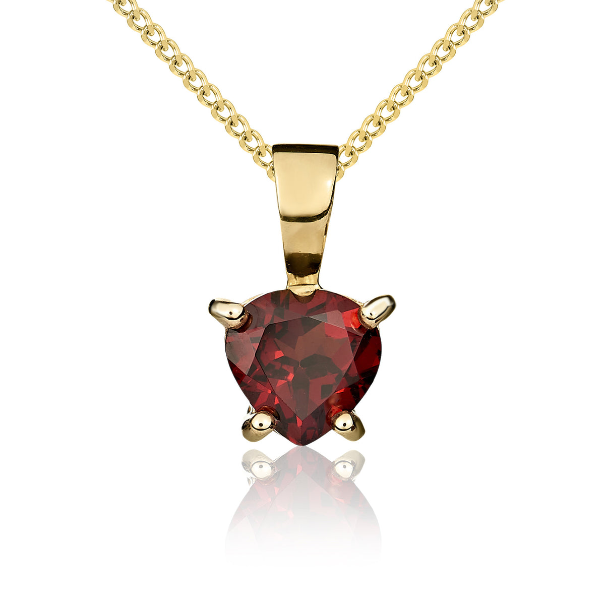 9CT YG 6MM HEARTSHAPE GARNET CLAW SET PENDANT