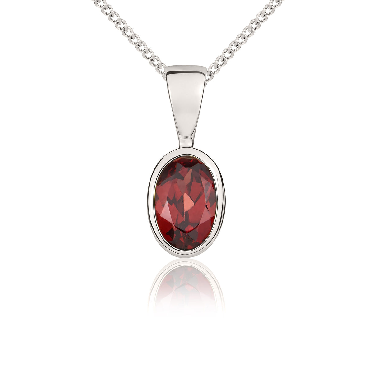 9CT WG 6X4 OVAL GARNET RUBOVER PENDANT