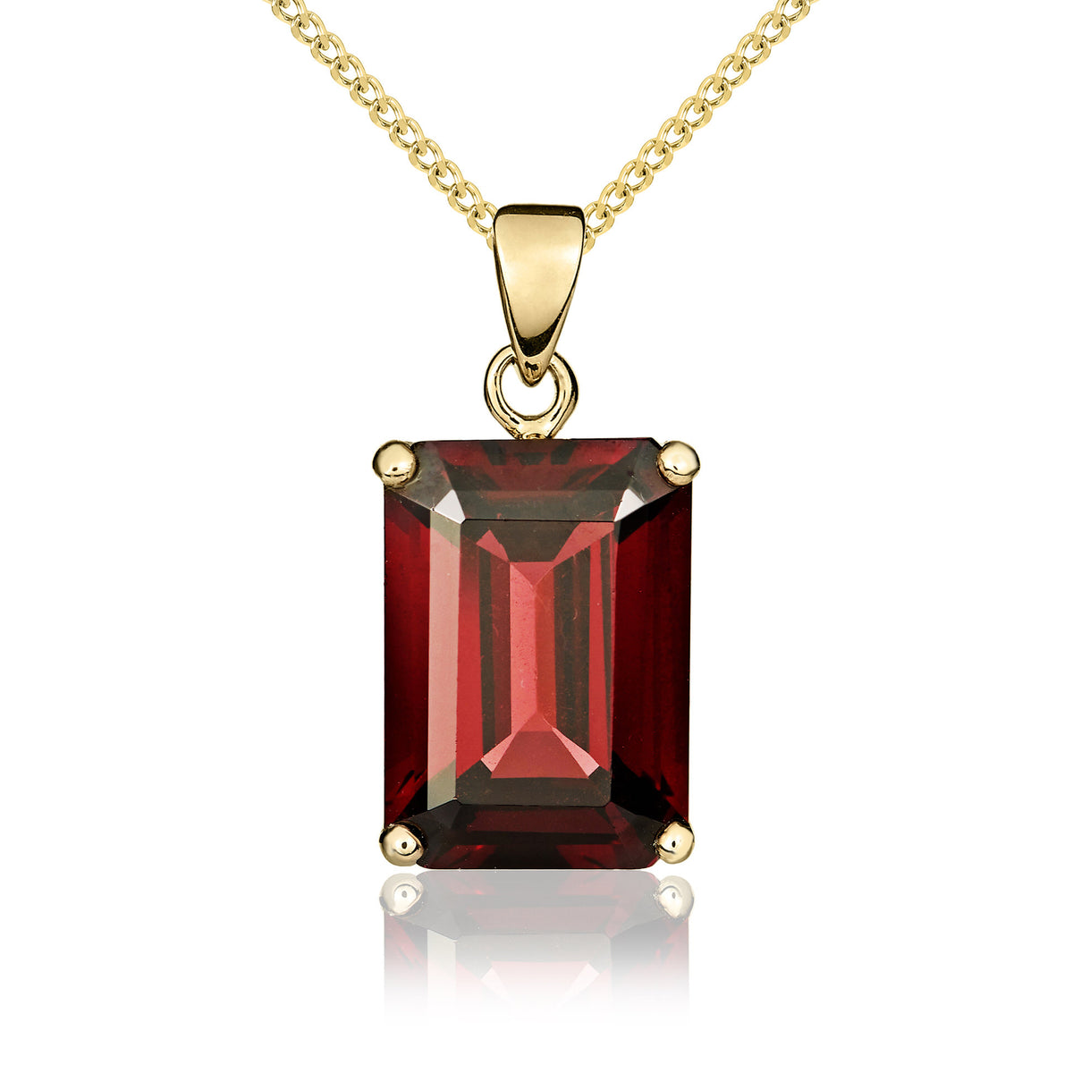 9CT YG 14X10MM OCTAGON GARNET CLAW SET PENDANT
