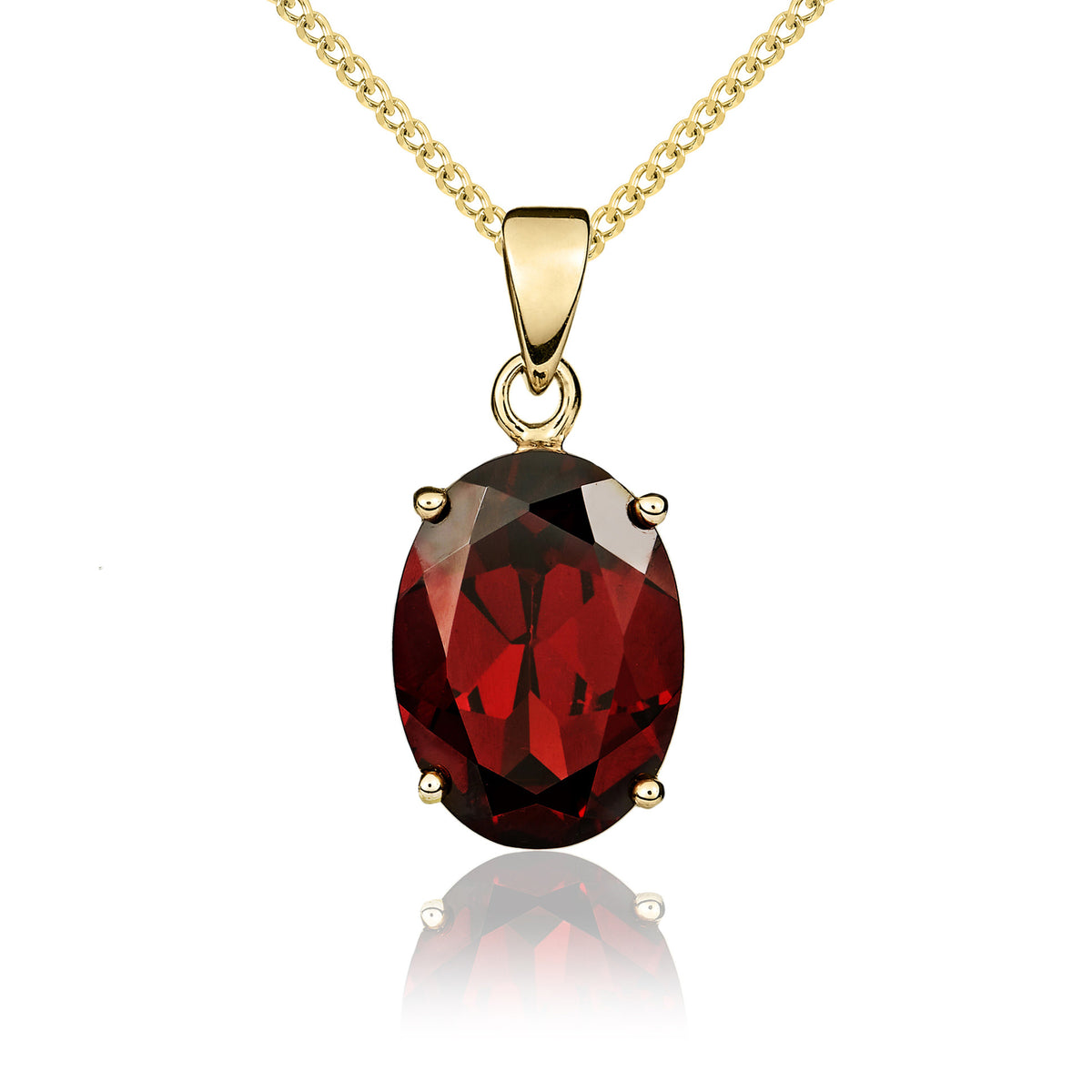 9CT YG 14X10 OVAL GARNET CLAW SET PENDANT