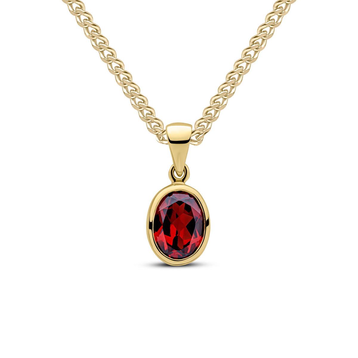 9CT YG 8X6 OVAL GARNET RUBOVER PENDANT