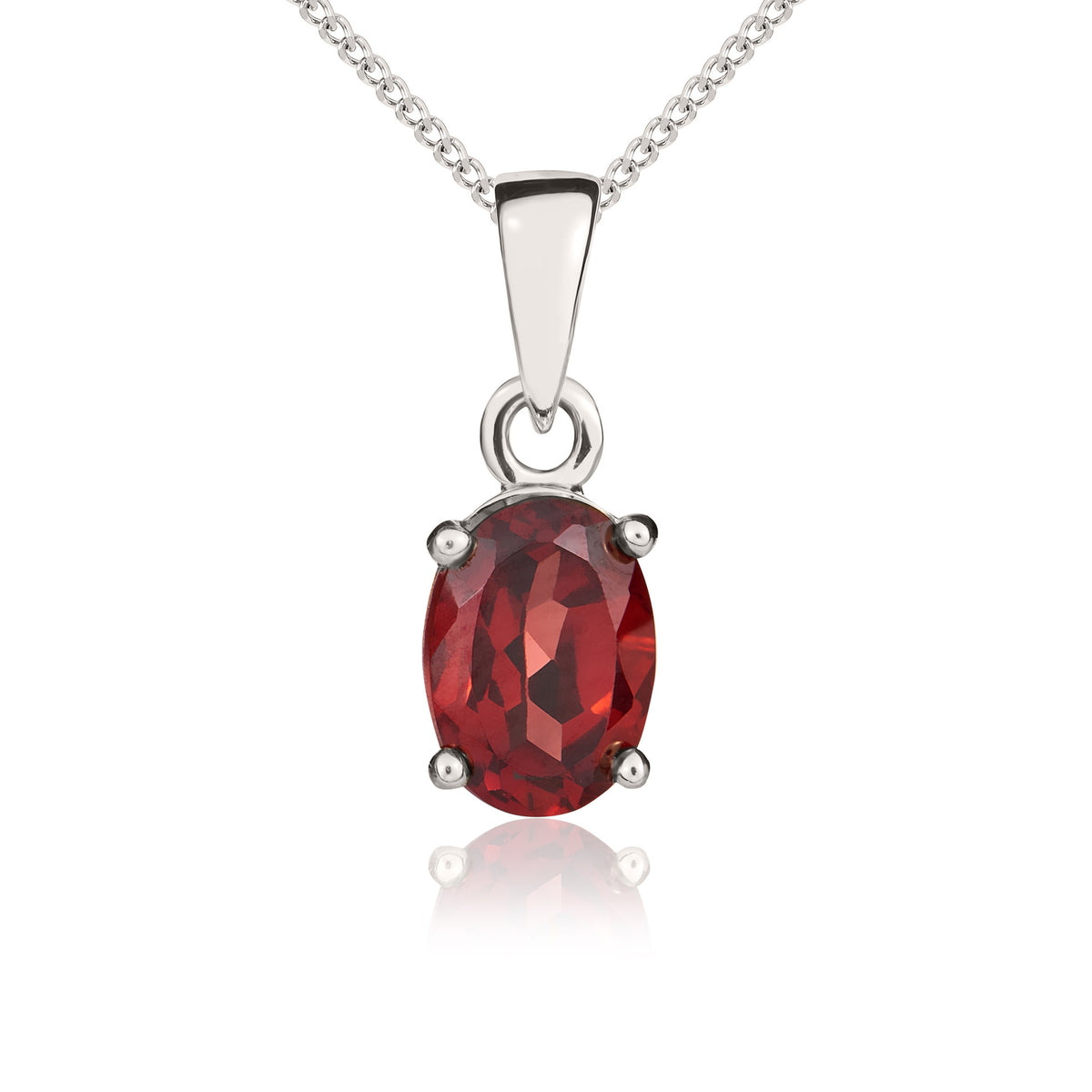 9CT WG 7X5MM OVAL GARNET CLAW SET PENDANT