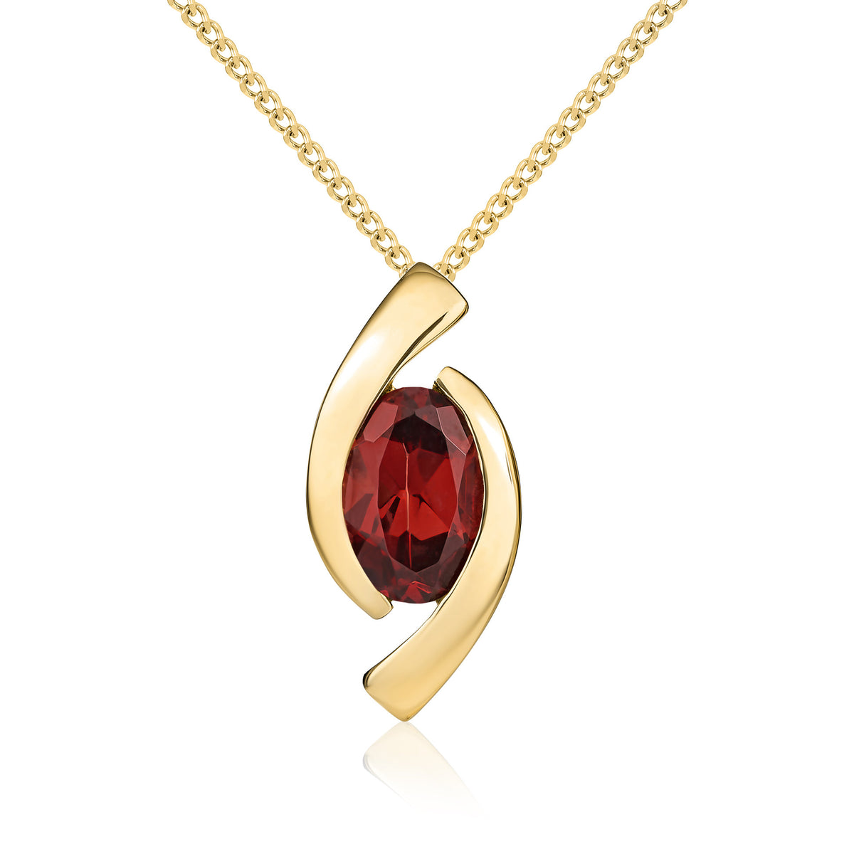 9CT YG 6X4 OVAL GARNET 'EYE' PENDANT