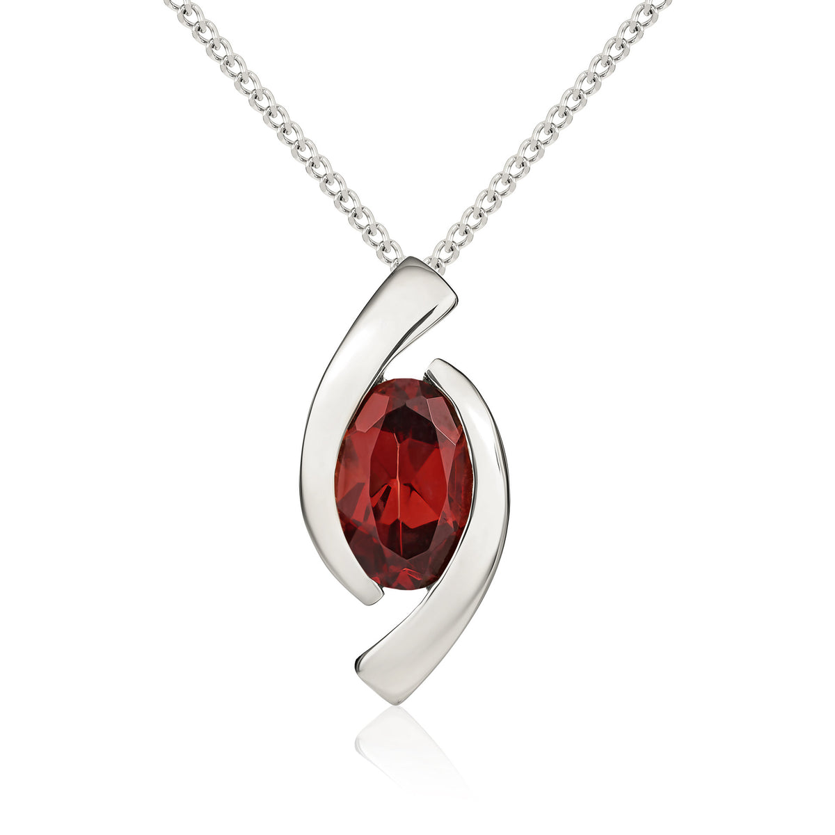 9CT WG 6X4 OVAL GARNET 'EYE' PENDANT