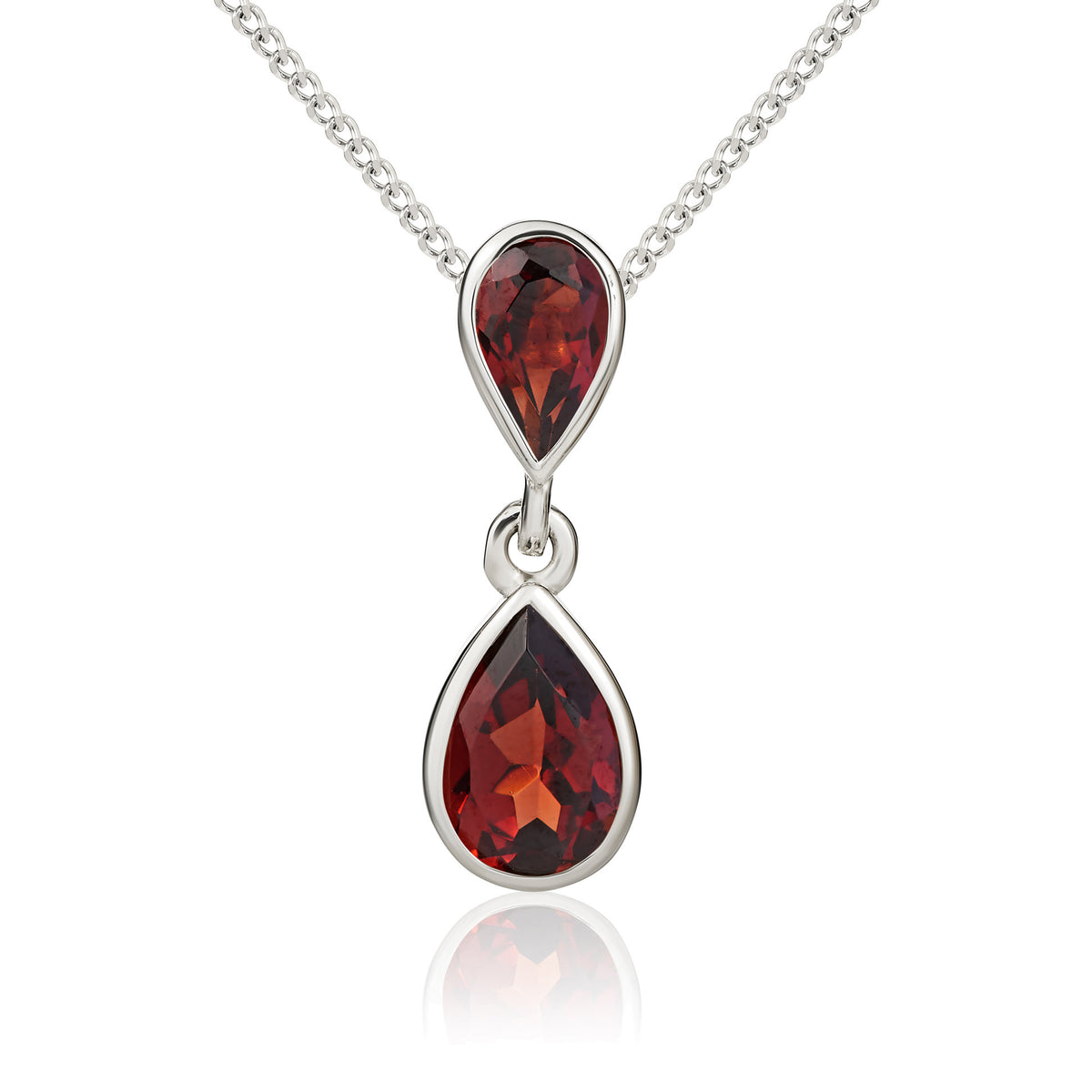 9CT WG PEARSHAPE GARNET RUBOVER 2ST DROP PENDANT