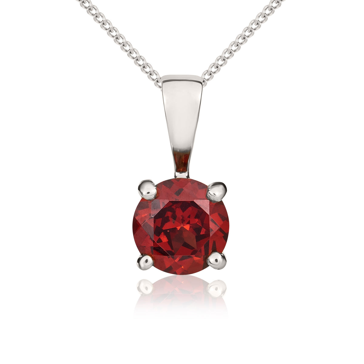 9CT WG 5MM ROUND GARNET CLAW SET SINGLE STONE PENDANT