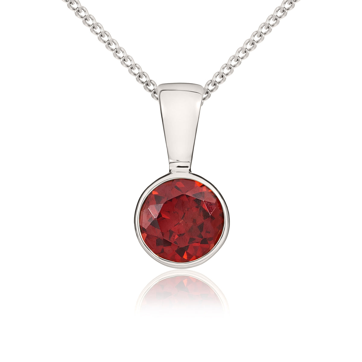 9CT WG 5MM ROUND GARNET RUBOVER PENDANT