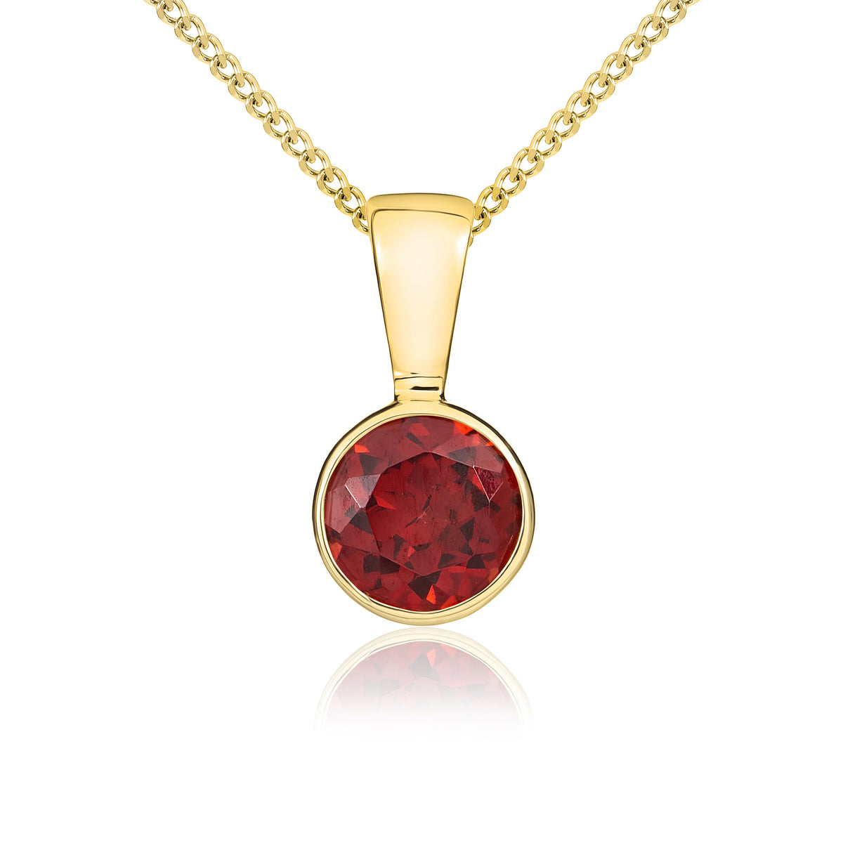 9CT YG 5MM ROUND GARNET RUBOVER PENDANT