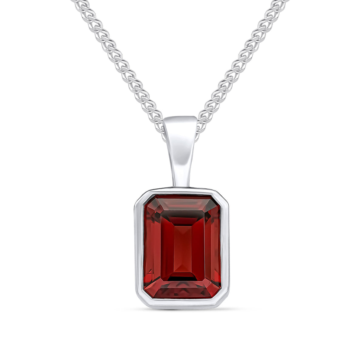 9CT WG 8X6 OCTAGON GARNET RUBOVER PENDANT