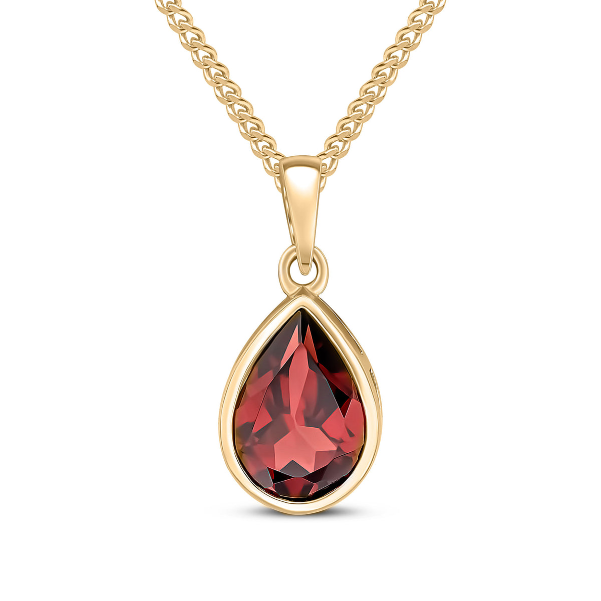 9CT YG 10X7 PEARSHAPE GARNET RUBOVER PENDANT