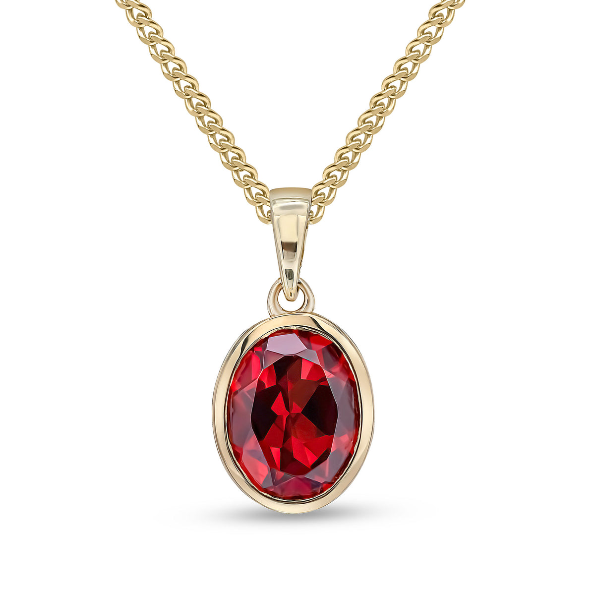 9CT YG 9X7MM OVAL GARNET SINGLE STONE RUBOVER PENDANT WITH PLAIN LOOP