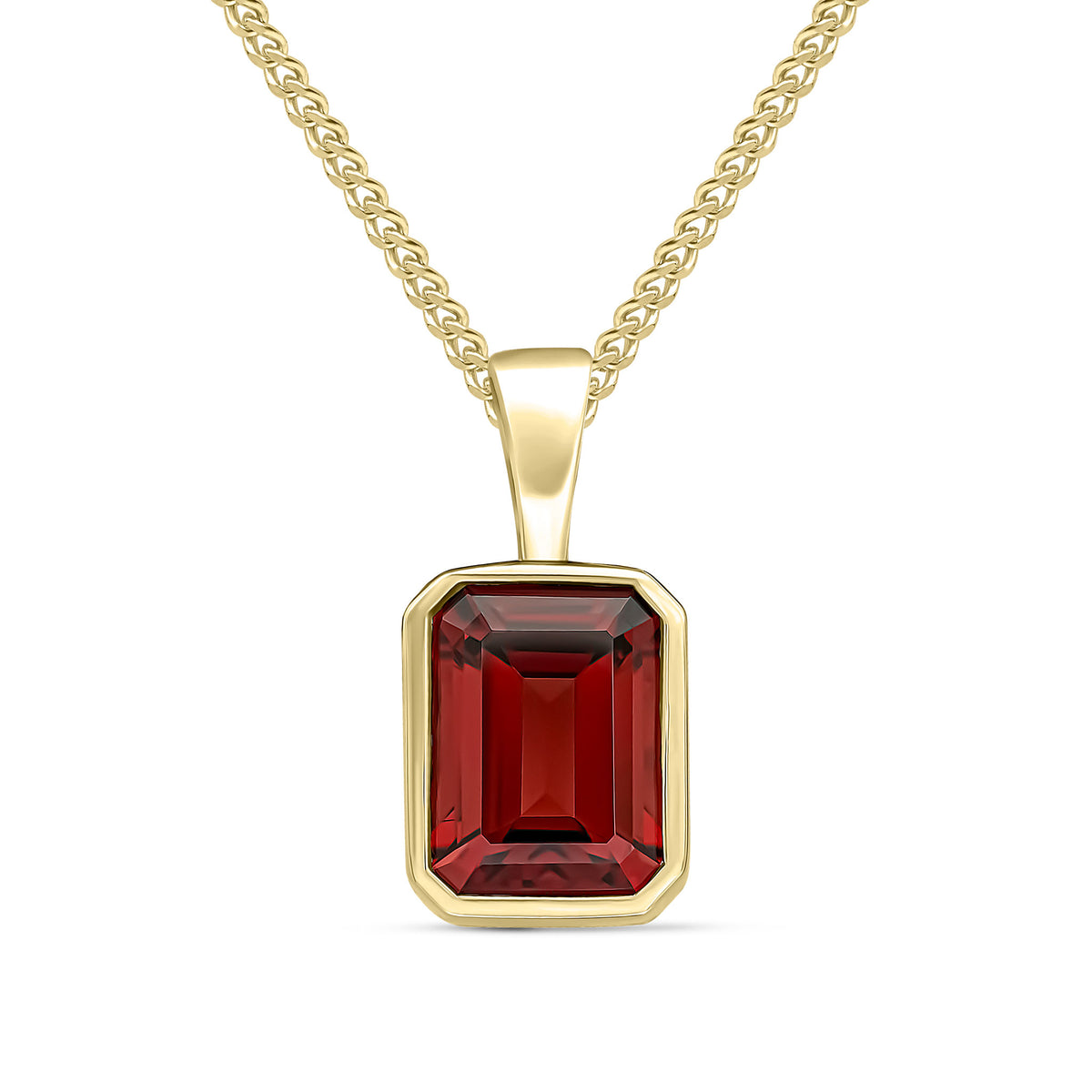 9CT YG 8X6 OCTAGON GARNET RUBOVER PENDANT