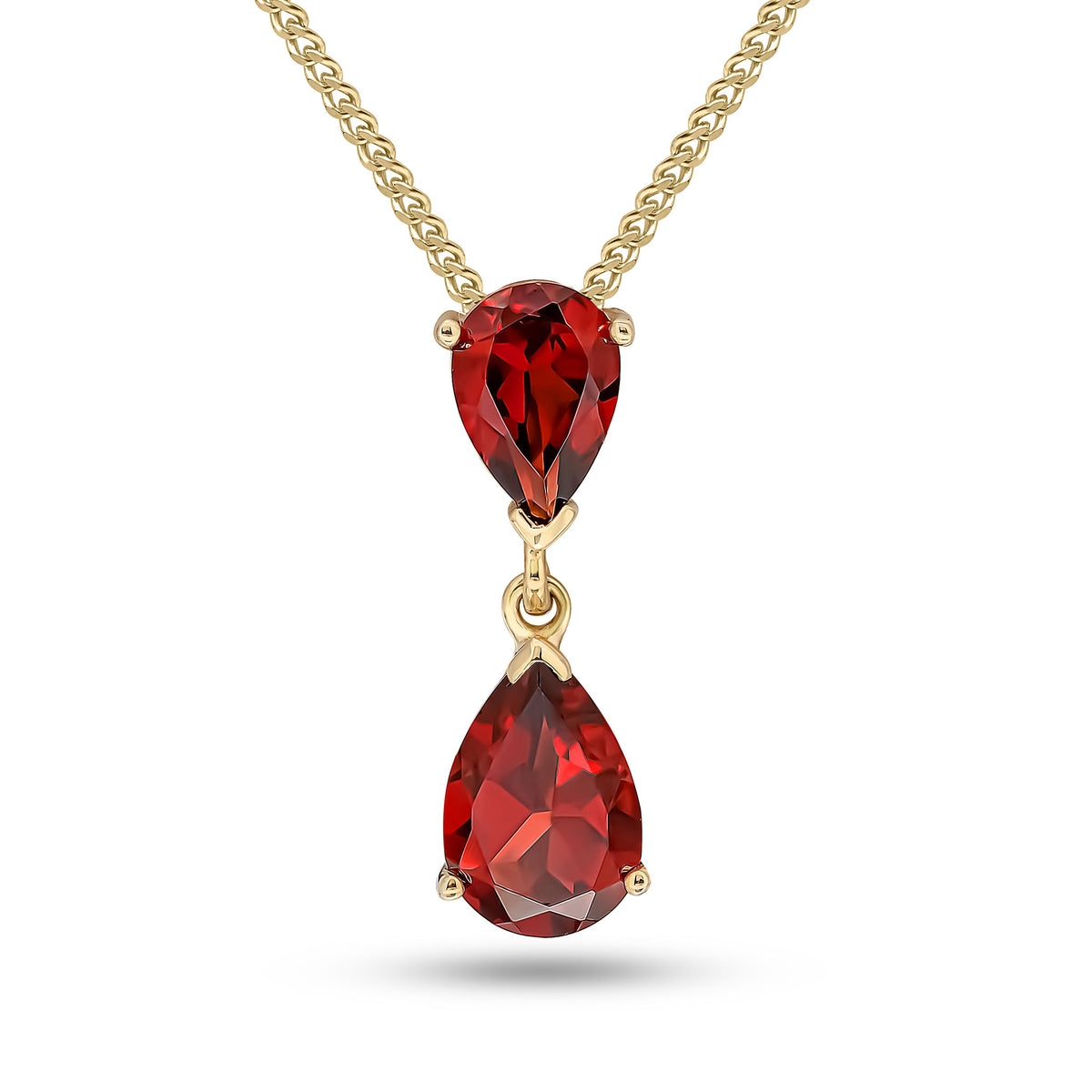 9CT YG PEARSHAPE GARNET 2ST CLAW SET PENDANT