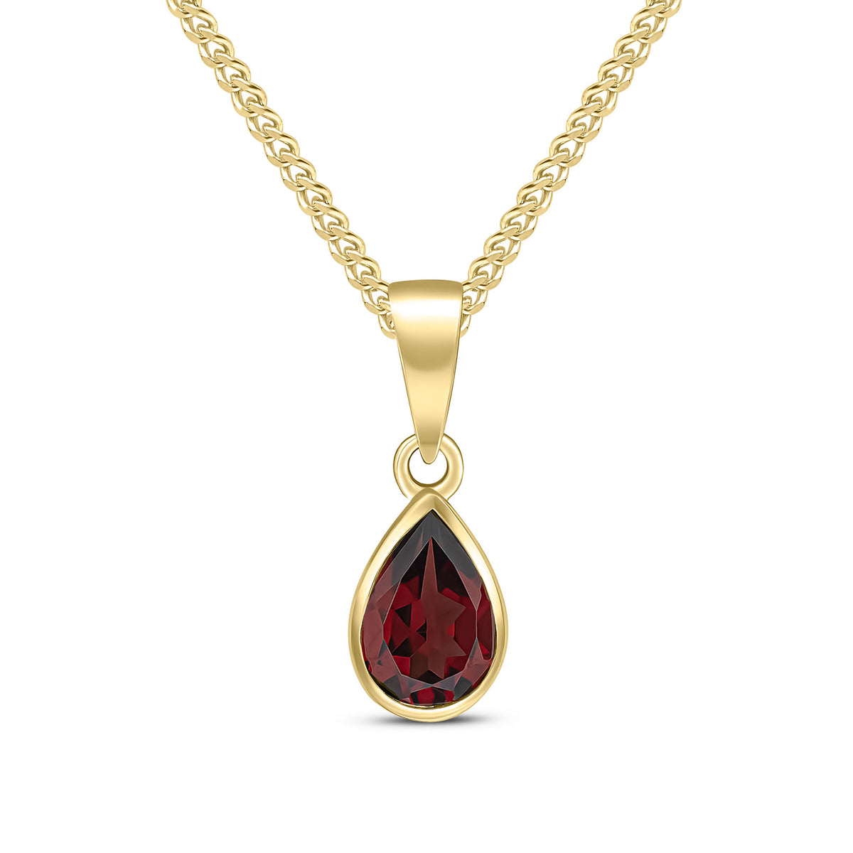 9CT YG 7X5 PEARSHAPE GARNET RUBOVER PENDANT