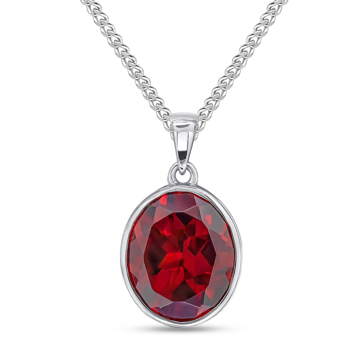 9CT WG 12X10 OVAL GARNET RUBOVER PENDANT