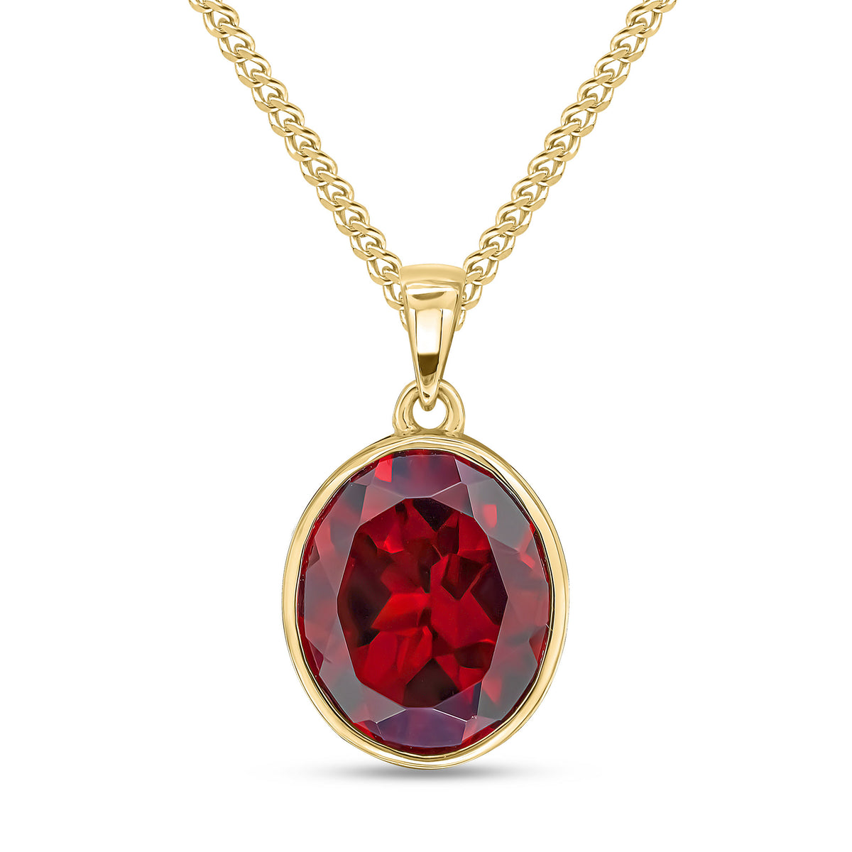 9CT YG 12X10 OVAL GARNET RUBOVER PENDANT