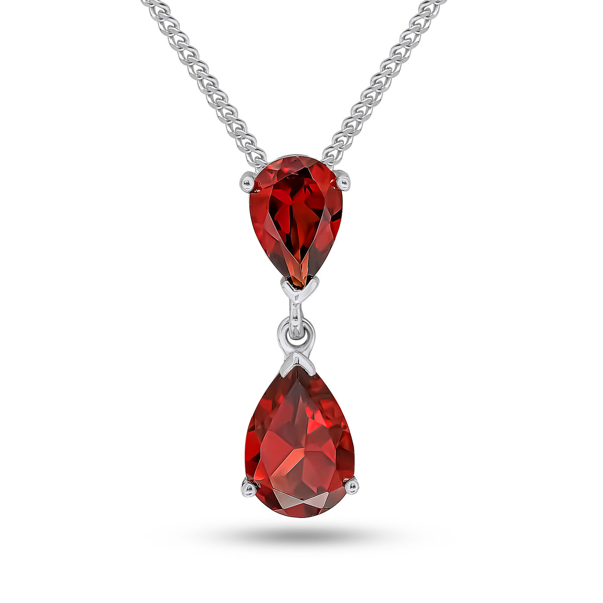 9CT WG PEARSHAPE GARNET 2ST CLAW SET PENDANT