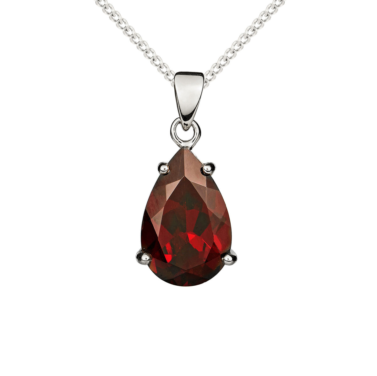 9CT WG 14X9 PEARSHAPE GARNET CLAW SET PENDANT