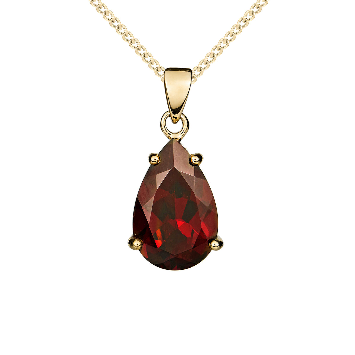 9CT YG 14X9 PEARSHAPE GARNET CLAW SET PENDANT