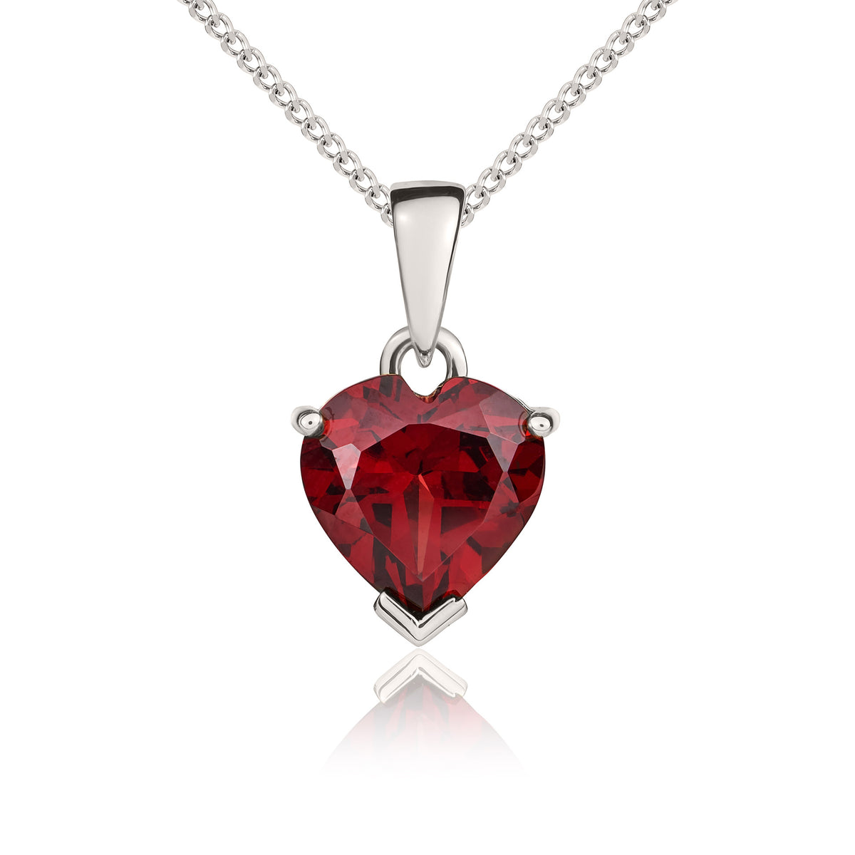 9CT WG 8MM HEART SHAPED GARNET CLAW PENDANT