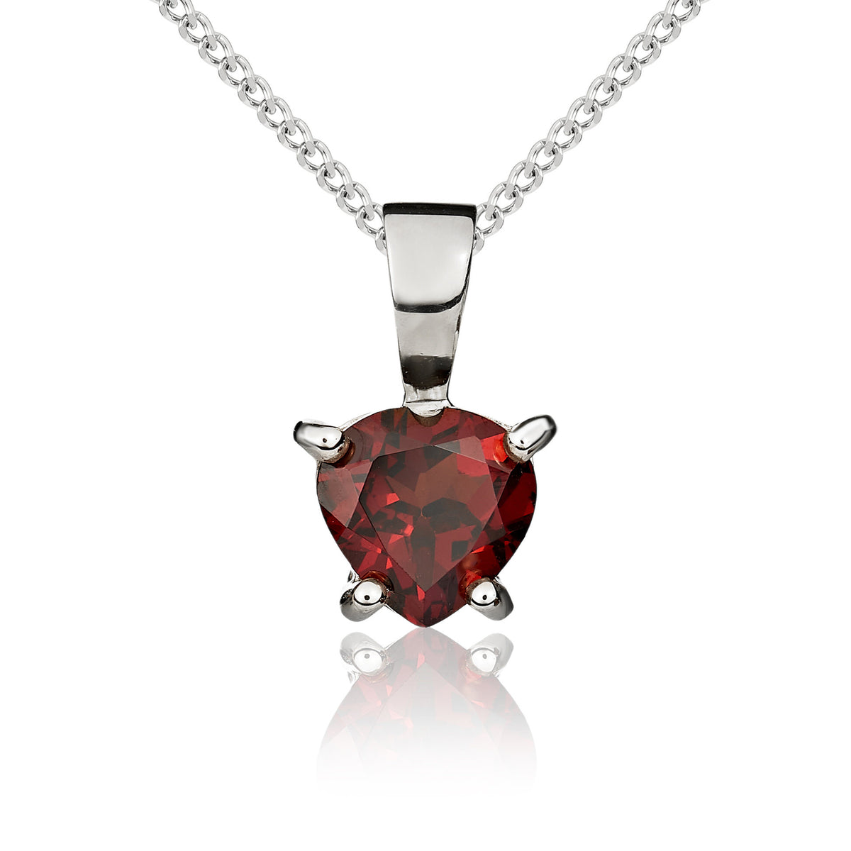 9CT WG 6MM HEARTSHAPE GARNET CLAW SET PENDANT