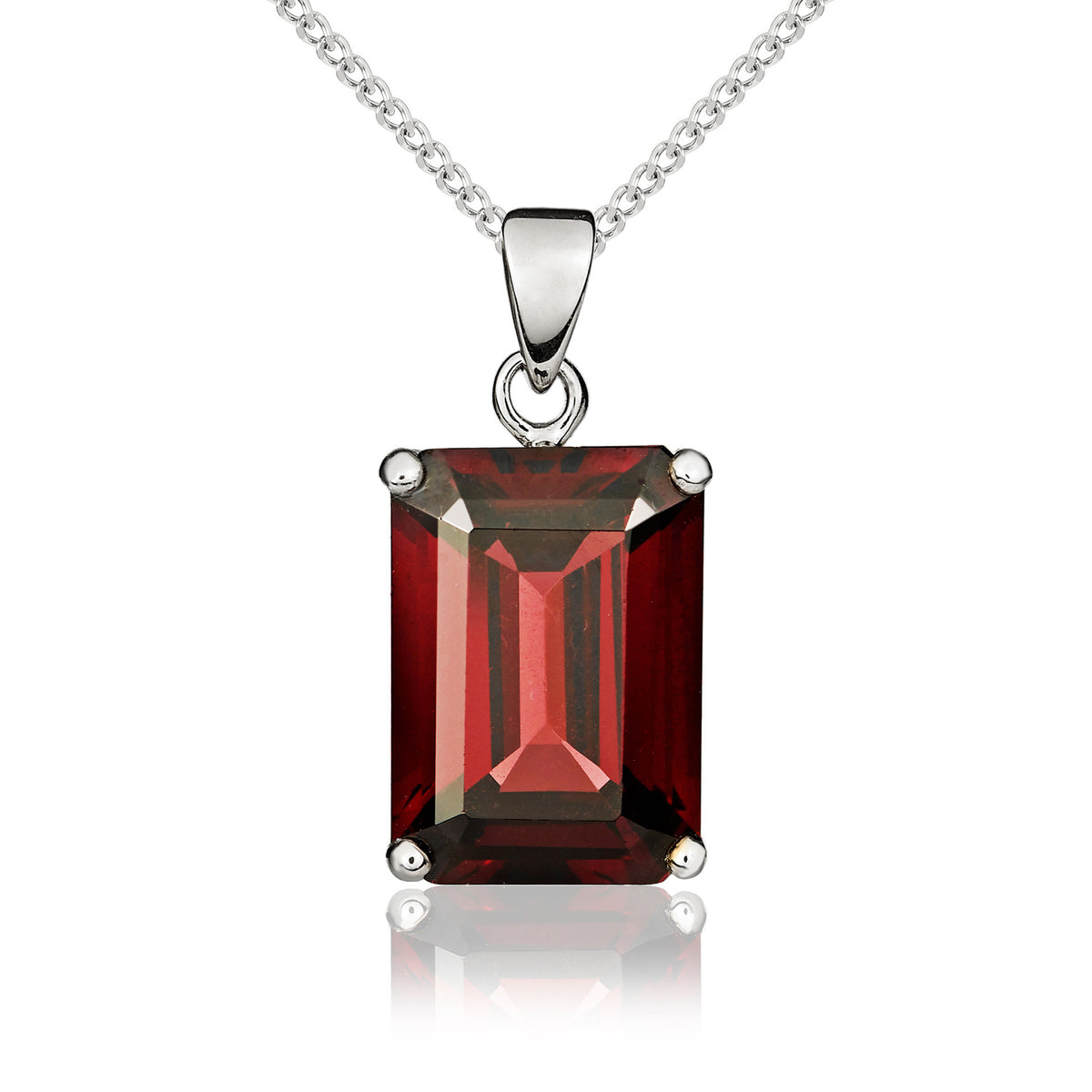 9CT WG 14X10MM OCTAGON GARNET CLAW SET PENDANT