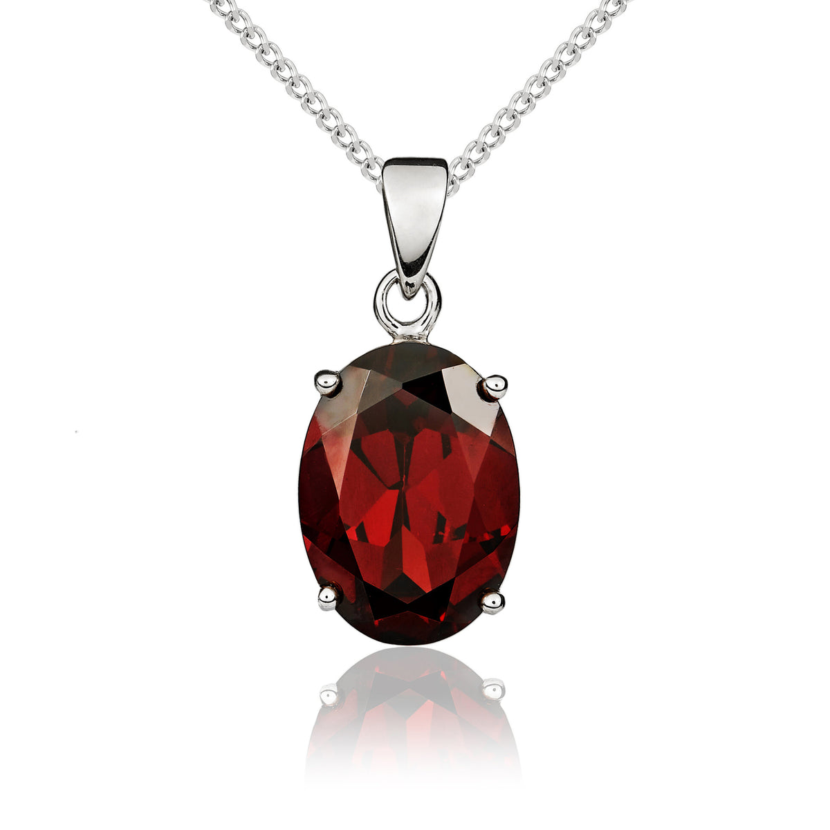 9CT WG 14X10 OVAL GARNET CLAW SET PENDANT