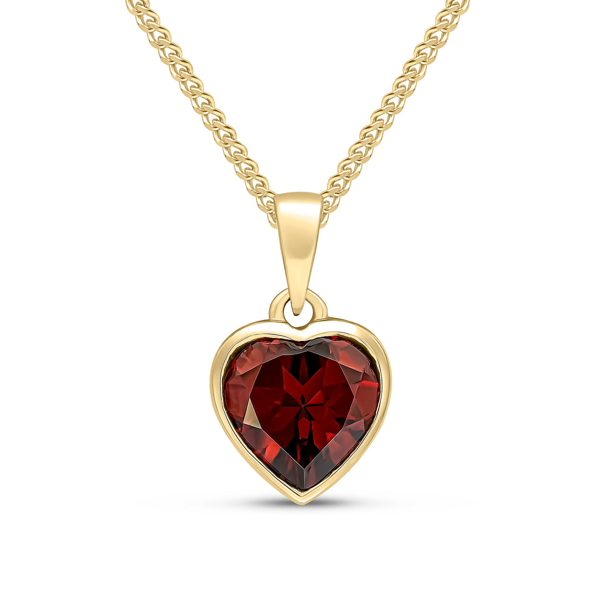 9CT YG 8MM HEARTSHAPE GARNET RUBOVER SINGLE STONE PENDANT