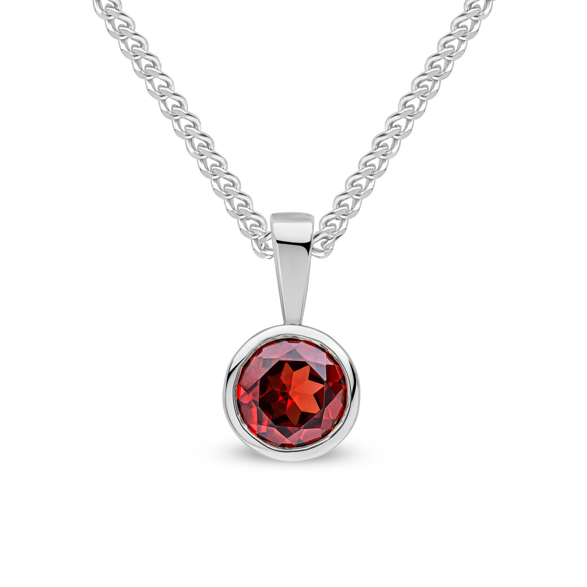 9CT WG 6MM ROUND GARNET RUBOVER PENDANT