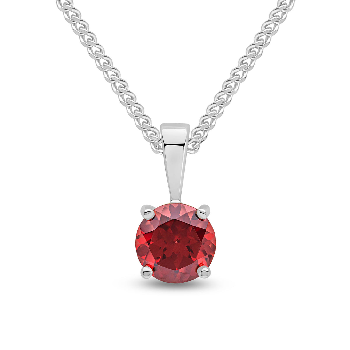 9CT WG 6MM ROUND GARNET 4 CLAW PENDANT