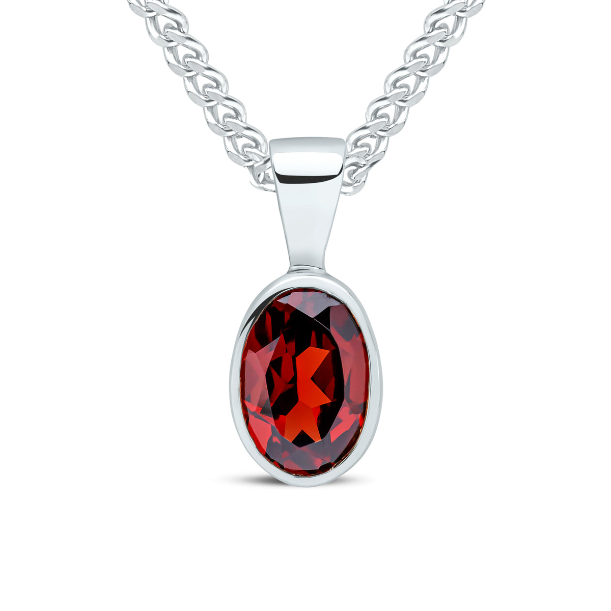 9CT WG 7X5MM OVAL GARNET RUBOVER PENDANT