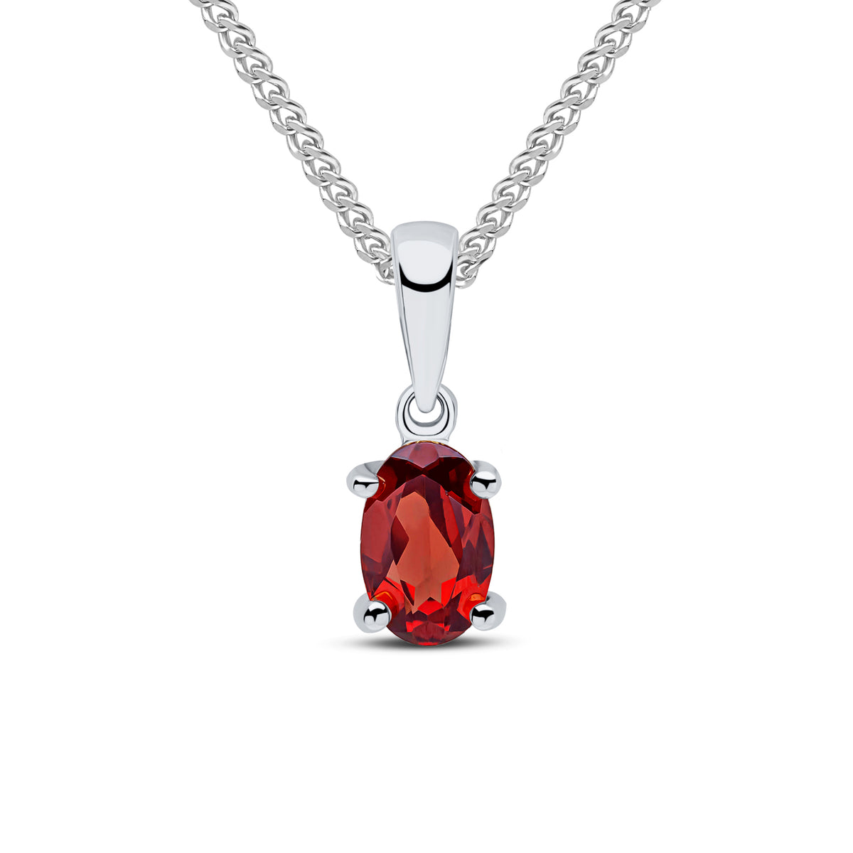9CT WG 6X4 OVAL GARNET CLAW PENDANT