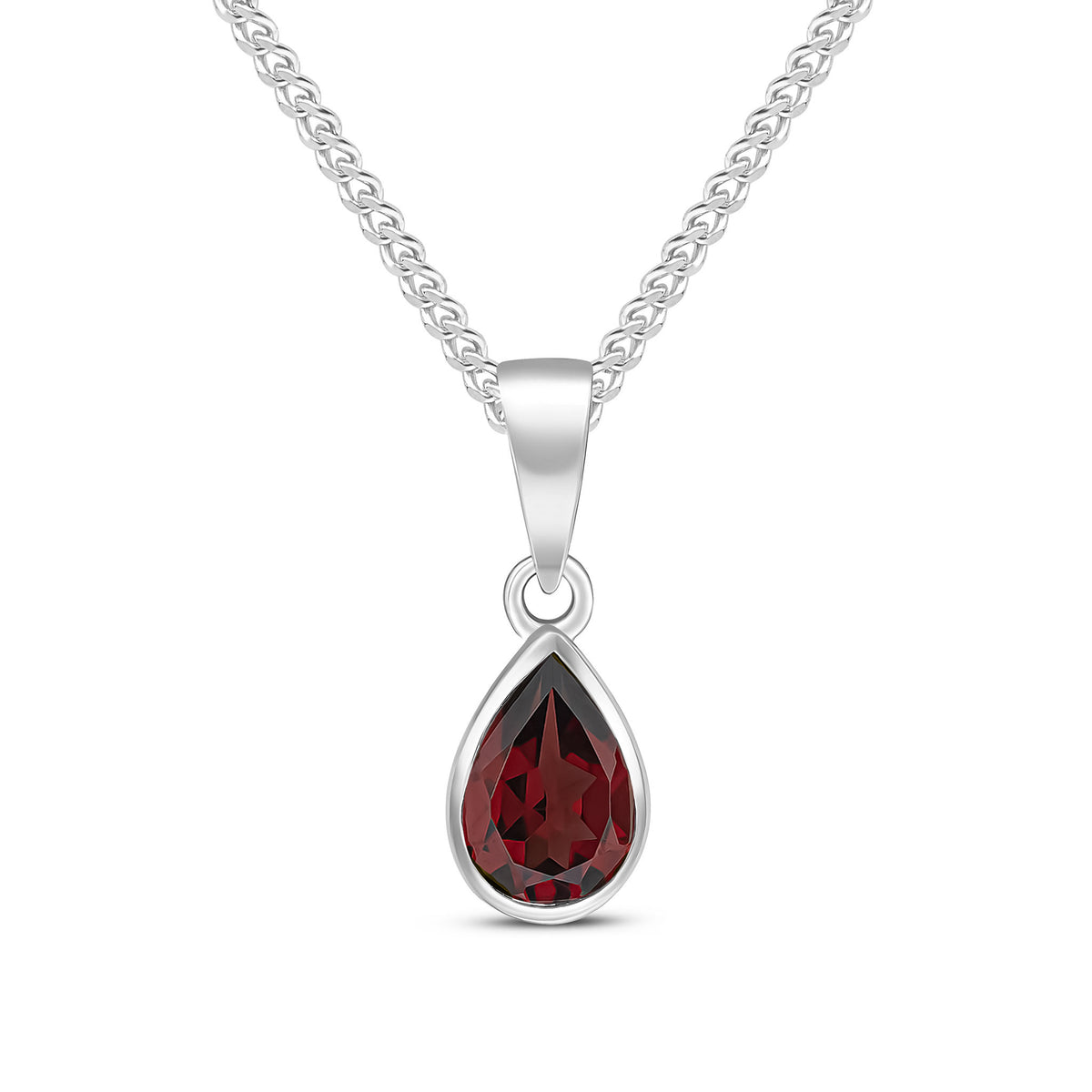 9CT WG 7X5 PEARSHAPE GARNET RUBOVER PENDANT