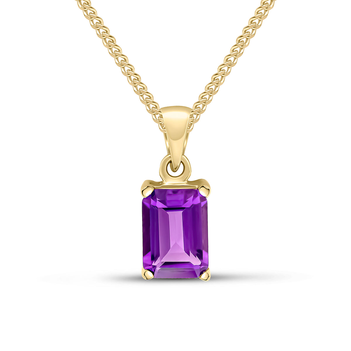 9CT YG 7X5 OCTAGON AMETHYST CLAW SET PENDANT