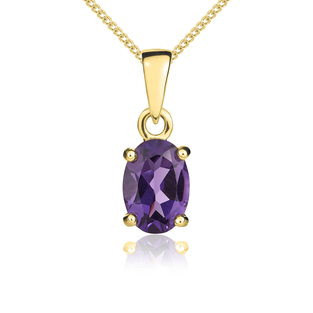 9CT YG 7X5MM OVAL AMETHYST CLAW SET PENDANT