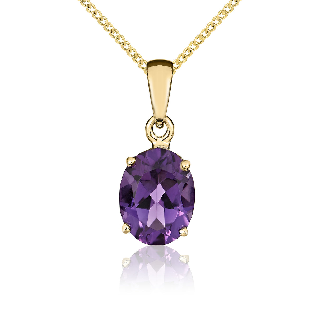 9CT YG 9X7 OVAL AMETHYST CLAW SET PENDANT
