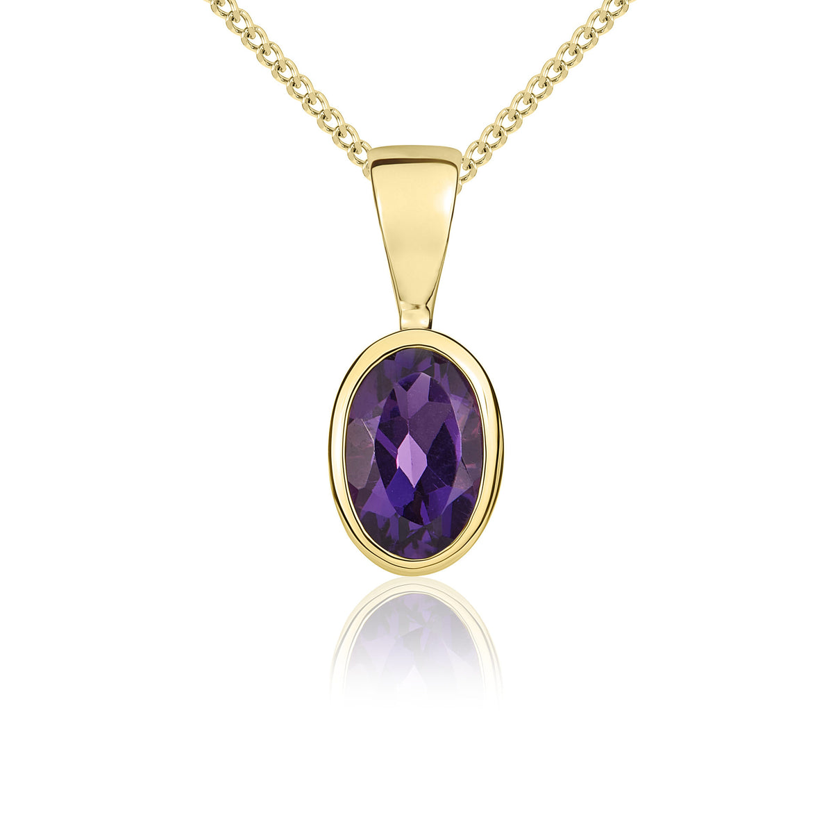 9CT YG 6X4 OVAL AMETHYST RUBOVER PENDANT