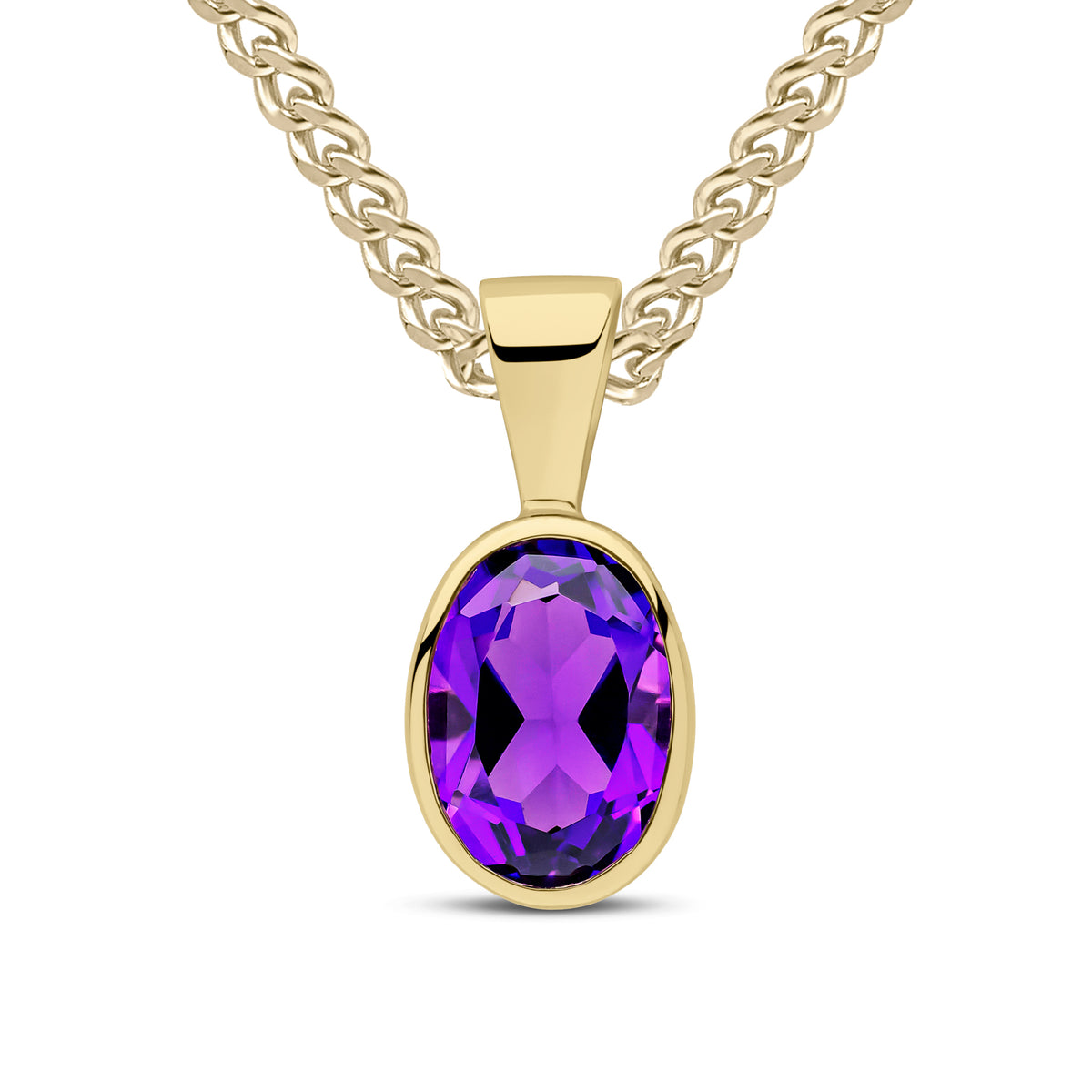 9CT YG 7X5MM OVAL AMETHYST RUBOVER PENDANT