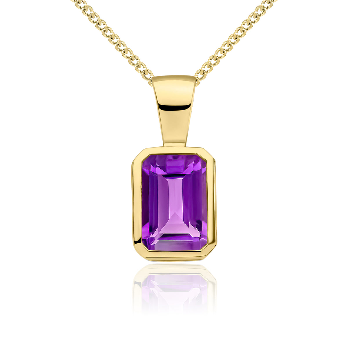 9CT YG 7X5 OCTAGON AMETHYST RUBOVER PENDANT