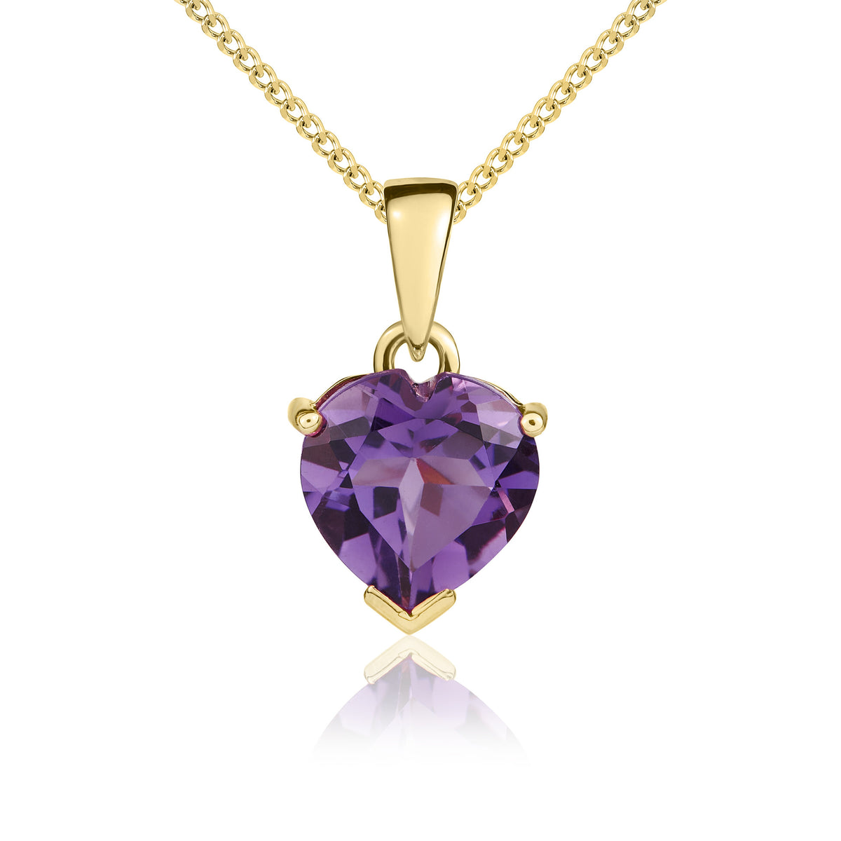 9CT YG 8MM HEART AMETHYST CLAW PENDANT