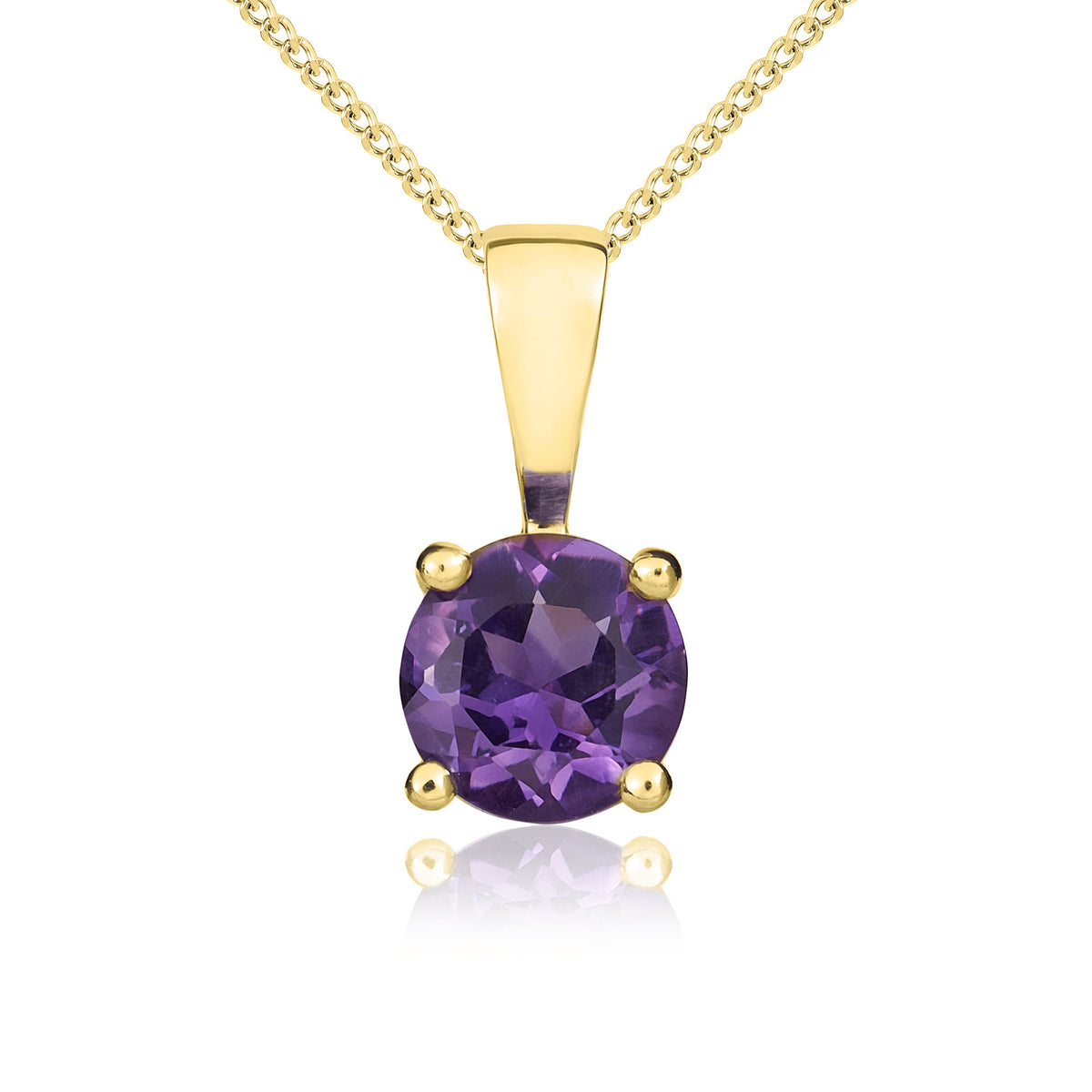 9CT YG 5MM ROUND AMETHYST 4 CLAW SINGLE STONE PENDANT