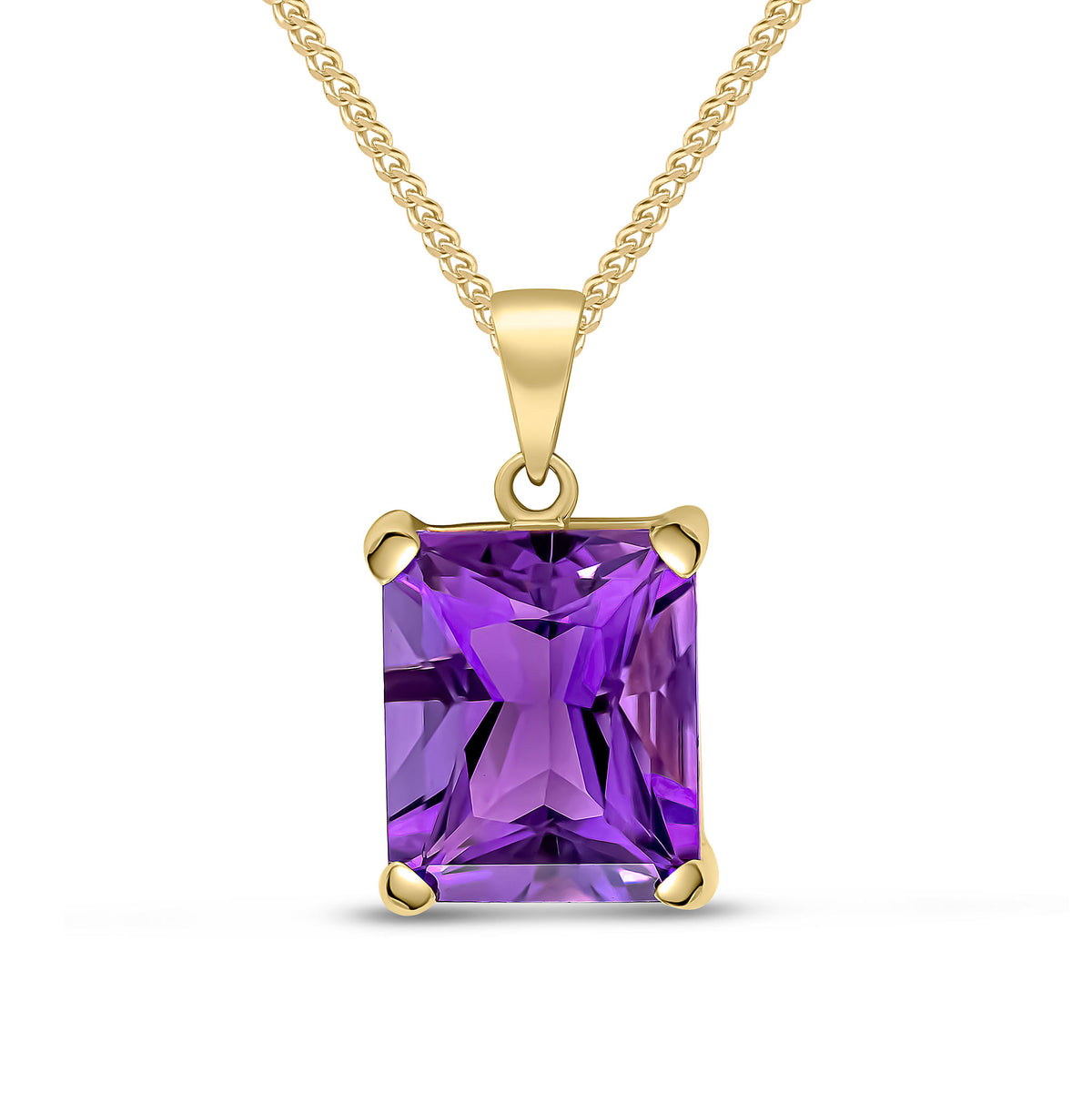 9CT YG 12X10 OCTAGON AMETHYST CLAW SET PENDANT