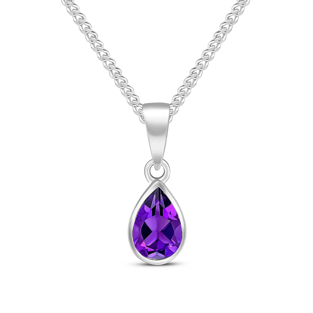 9CT WG 7X5 PEARSHAPE AMETHYST RUBOVER PENDANT