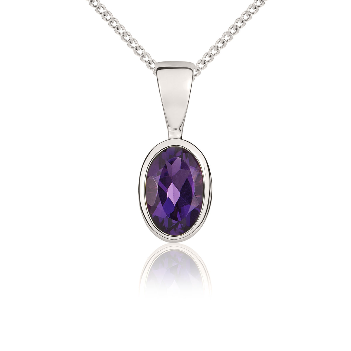 9CT WG 6X4 OVAL AMETHYST RUBOVER PENDANT
