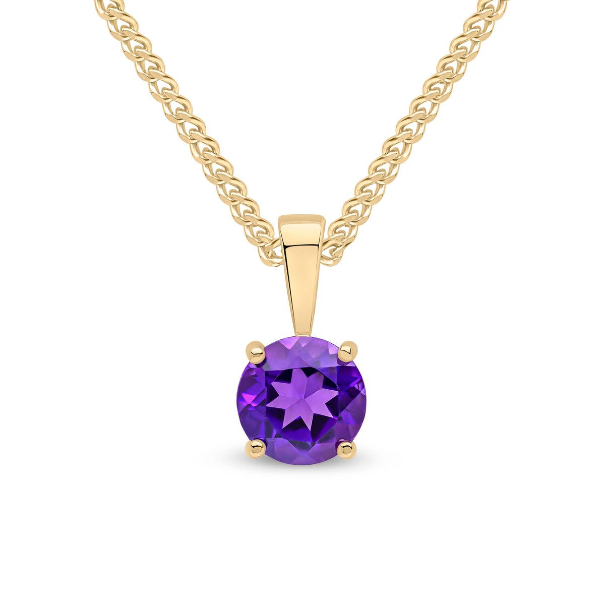 9CT YG 6MM ROUND AMETHYST 4 CLAW PENDANT