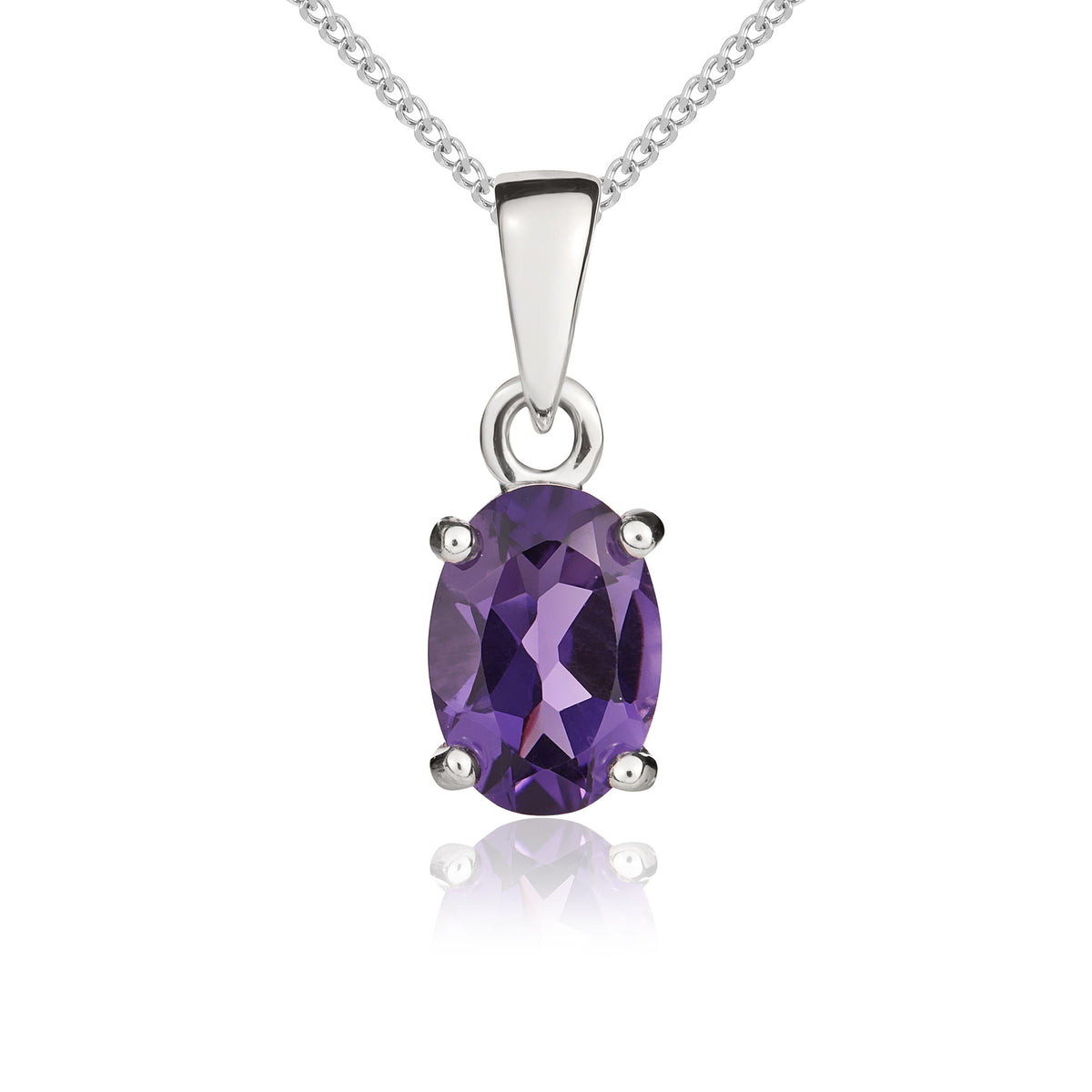 9CT WG 7X5MM OVAL AMETHYST CLAW SET PENDANT