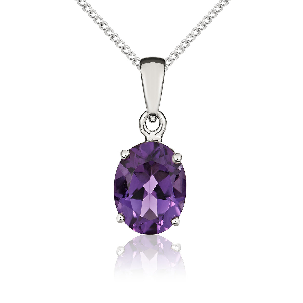 9CT WG 9X7 OVAL AMETHYST CLAW SET PENDANT