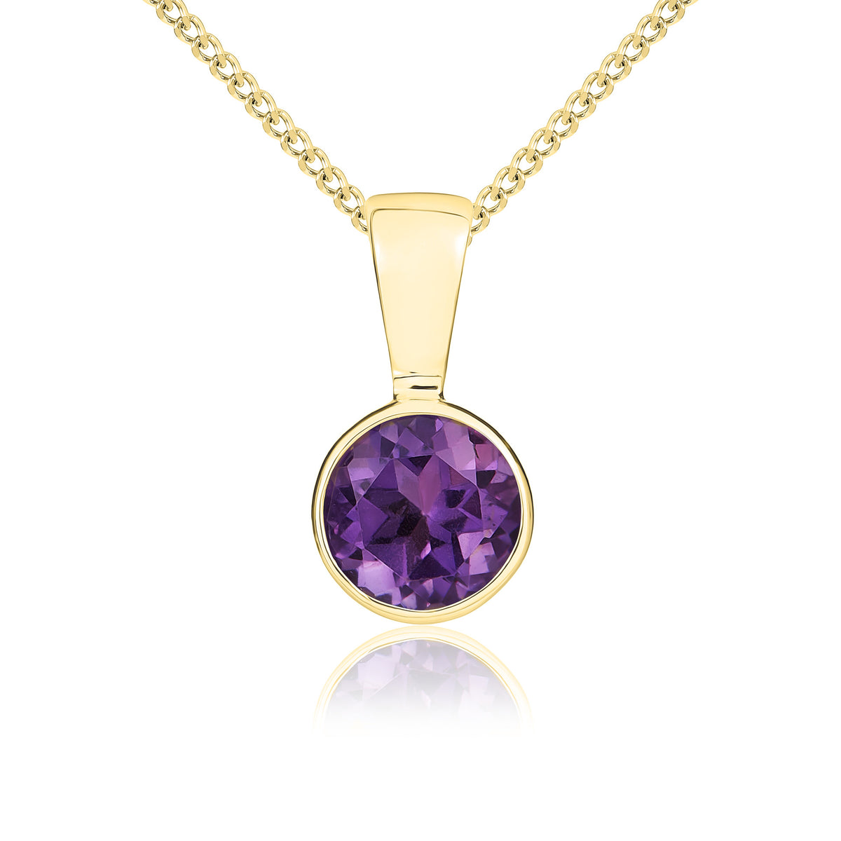 9CT YG 5MM ROUND AMETHYST RUBOVER PENDANT